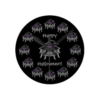 Adorable Halloween spider wearing a witch hat Clock