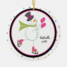 Adorable Iceskating Snowman Christmas Ornament