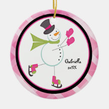 Adorable Iceskating Snowman Christmas Ornament