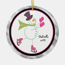Adorable Iceskating Snowman Christmas Ornament