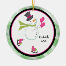 Adorable Iceskating Snowman Christmas Ornament