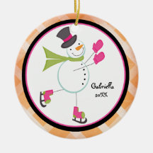 Adorable Iceskating Snowman Christmas Ornament