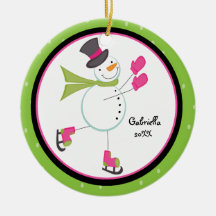 Adorable Iceskating Snowman Christmas Ornament