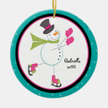 Adorable Iceskating Snowman Christmas Ornament
