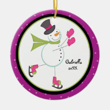 Adorable Iceskating Snowman Christmas Ornament
