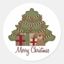 Adorable Little Brown Doggy Christmas Holiday Stickers