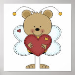 adorable little bumble bear holding a love heart posters