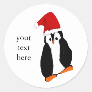 Adorable Little Christmas Penguin in Santa Hat Classic Round Sticker