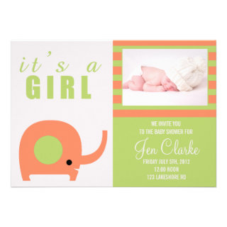 Adorable Orange Elephant Baby Shower Invitation