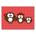 Adorable Owl Family Hearts Table Card