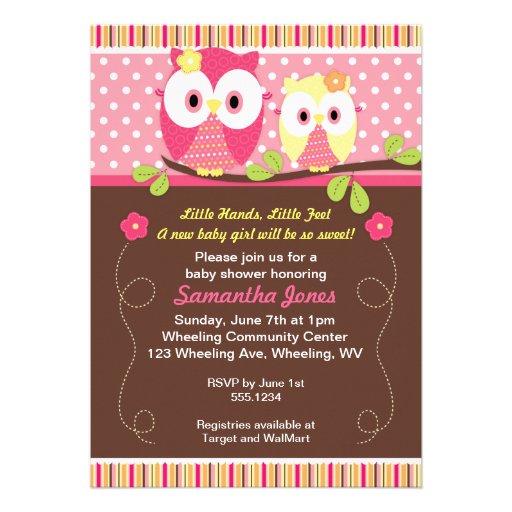 Adorable Owls Baby Shower Birthday Invitation (front side)