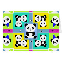 Adorable Panda Bears Bright Colors Greeting Card