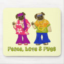 Adorable Peace, Love and Pugs Mousepad