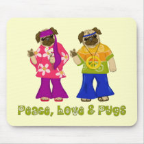Adorable Peace, Love and Pugs Mousepad by designsbydandy Adorable Peace, Love and Pugs Mousepad