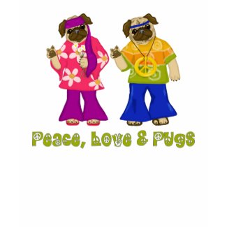 Adorable Peace, Love and Pugs Tees shirt