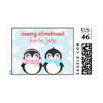Adorable Penguin Couple with Snowflakes stamps