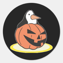 Adorable Penguin in Pumkin Round Stickers