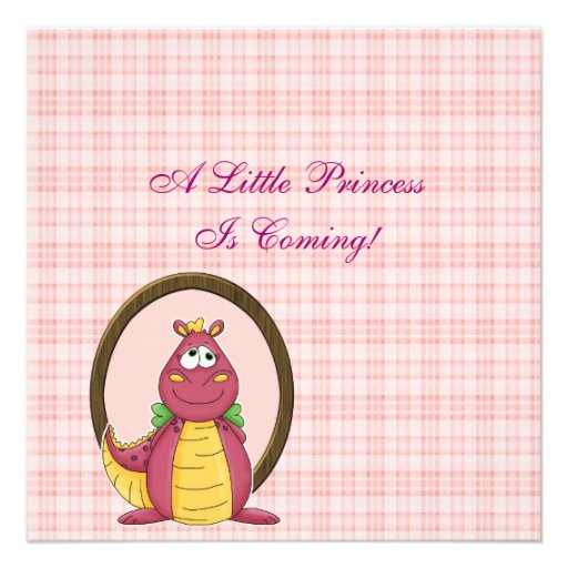 Adorable Pink Dragon on Pink Plaid Baby Shower Personalized Invites