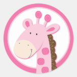 Adorable Pink Giraffe Envelope Seals or Toppers Round Stickers