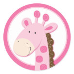 Adorable Pink Giraffe Envelope Seals or Toppers Round Stickers