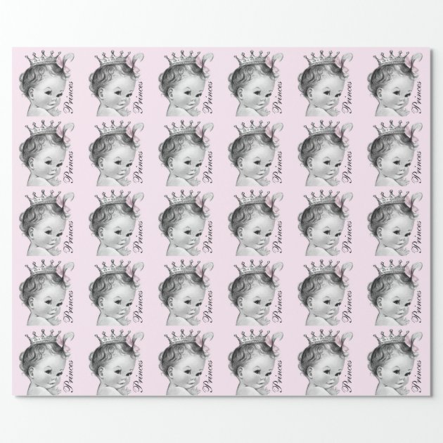 Adorable Pink Princess Baby Shower Wrapping Paper 2/4