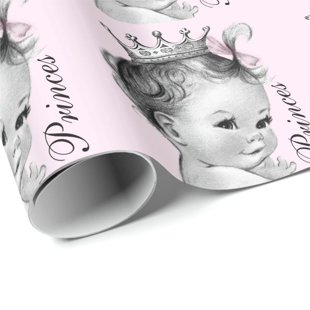 Adorable Pink Princess Baby Shower Wrapping Paper 3/4