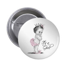 Adorable Pink Princess Its a Girl Button