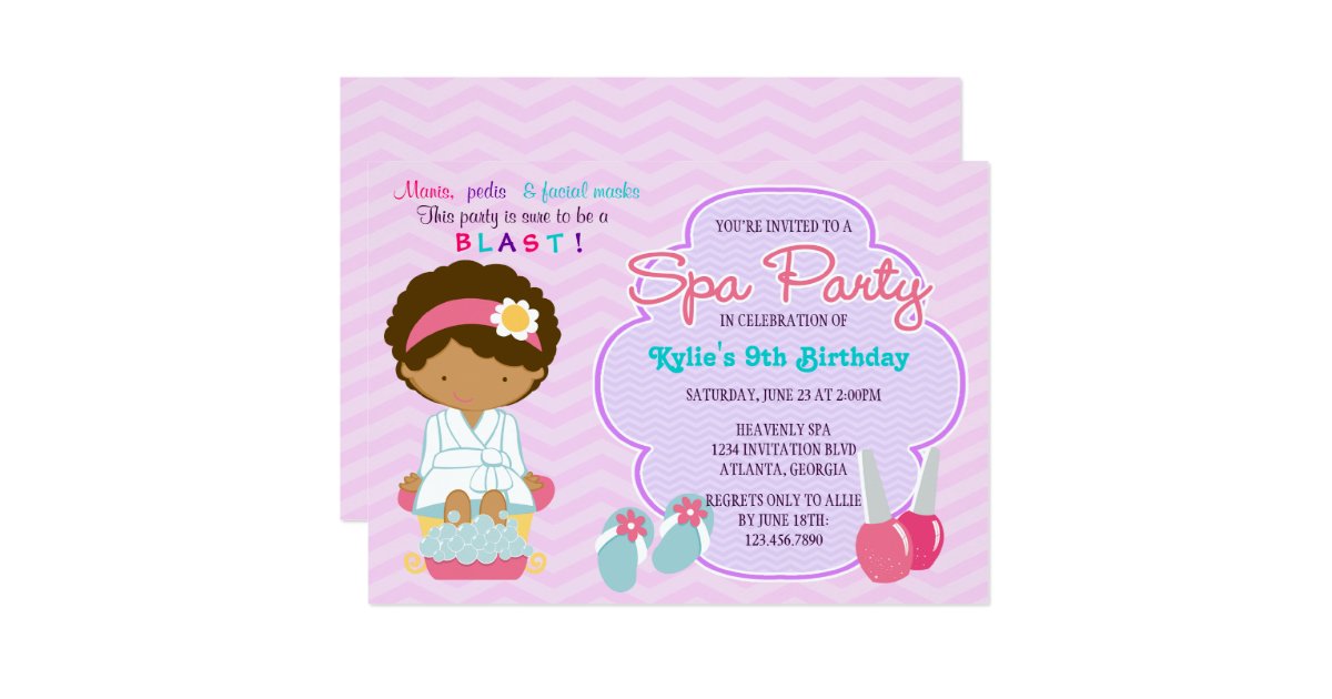 Adorable Pink Purple Spa Pampering Birthday Party Card | Zazzle