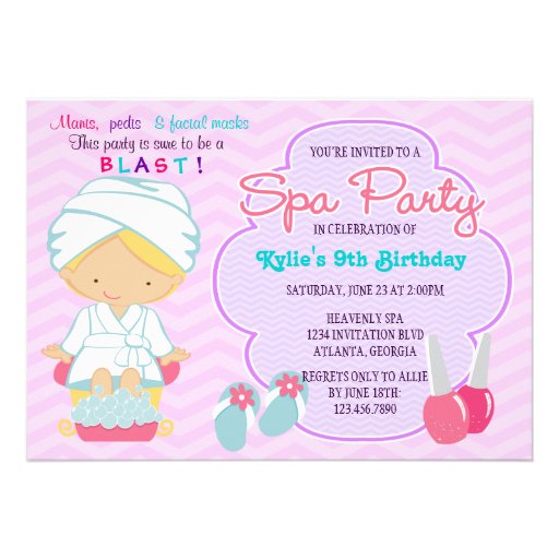 Adorable Pink Purple Spa Pampering Birthday Party Custom Invite