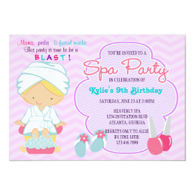 Adorable Pink Purple Spa Pampering Birthday Party 5x7 Paper Invitation Card
