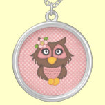 Adorable Pink Retro Owl Tees and Gifts necklaces