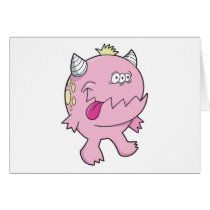 adorable pink tongue chomper monster greeting cards