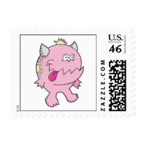 adorable pink tongue chomper monster postage stamp
