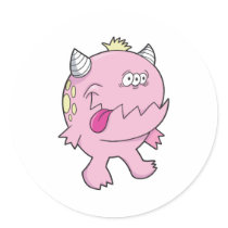 adorable pink tongue chomper monster stickers