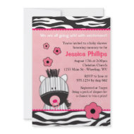 Adorable Pink Zebra Baby Shower Invitations invitation