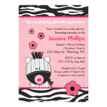 Adorable Pink Zebra Baby Shower Invitations