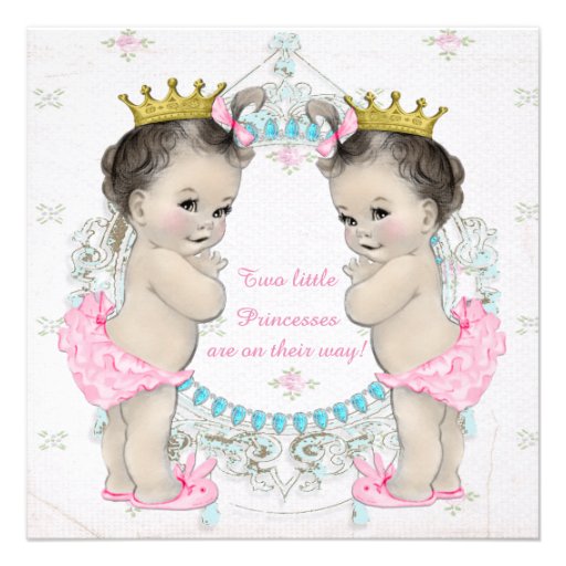 Adorable Princess Twin Baby Shower Invitations