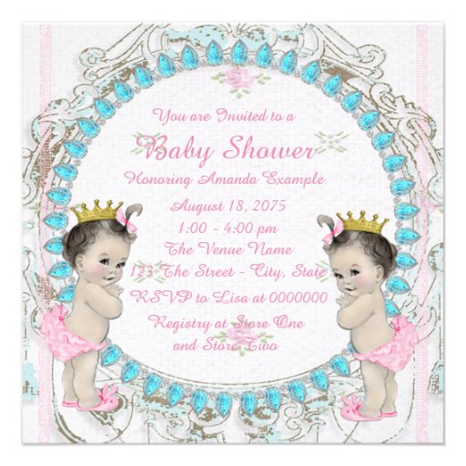 Adorable Princess Twin Baby Shower Invitations