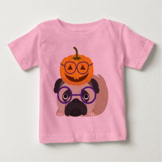 Adorable Pumpkin Head Halloween Pug Tee Shirts