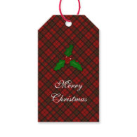 Adorable Red Christmas tartan look with Holly twig Pack Of Gift Tags