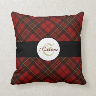 Adorable Red Christmas tartan Monogram pillow