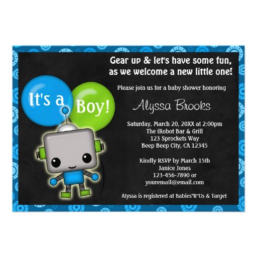 Adorable ROBOT Baby Shower Invitation boy