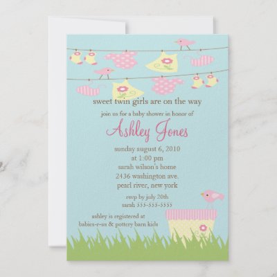 Twin Baby Clothes on Adorable Twin Girls Clothesline Baby Shower Personalized Announcement