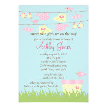 Adorable Twin Girls Clothesline Baby Shower Personalized Announcement