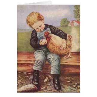 Adorable Vintage Boy and Chicken Greeting Cards
