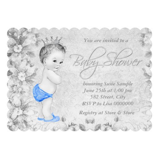 Adorable Vintage Boys Blue and Gray Baby Shower Custom Invites