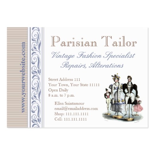 Adorable Vintage French Fashion Family of Dolls Business Card Template (back side)