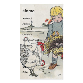 Adorable Vintage Girl with Chickens Business Card Template