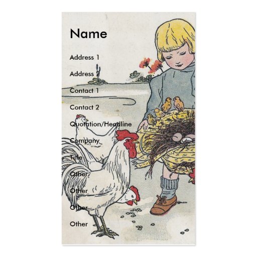 Adorable Vintage Girl with Chickens Business Card Template (front side)