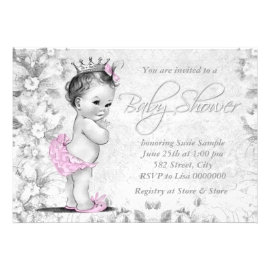 Adorable Vintage Pink and Gray Baby Shower Personalized Invites